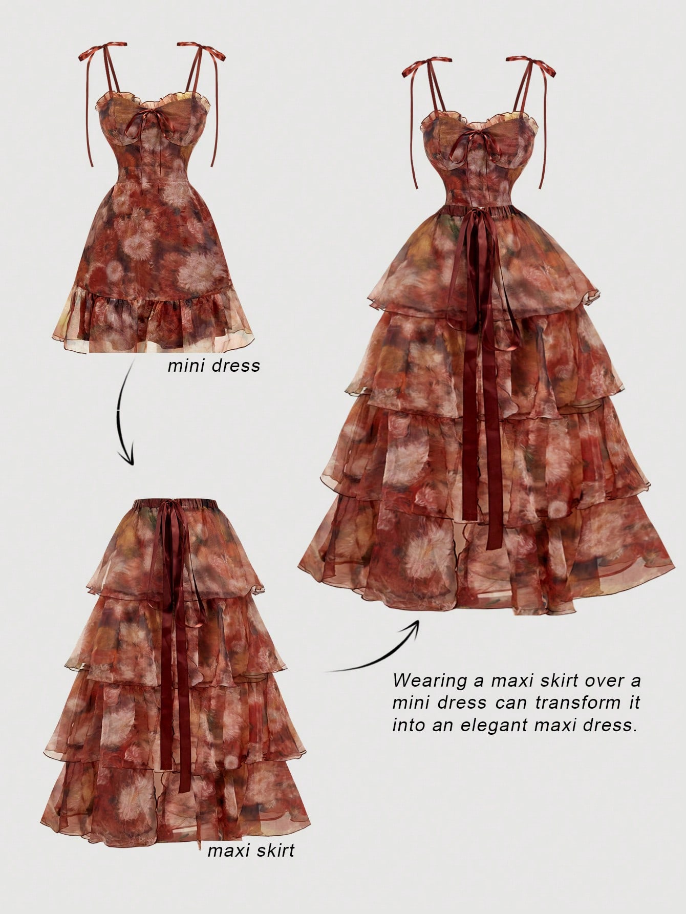 SHEIN MOD فستان ماكسي أنيق مزين بالكشكشة وربطة أما...