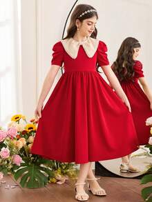 SHEIN 少女優雅拼色彼得潘領珍珠裝飾洋裝 - 粉色 - 查看 4