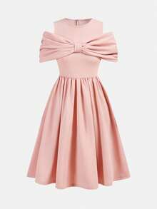 Pitira 少女派对粉色礼服，大扭结蝴蝶结裹身中长裙，伴娘礼服，优雅正式晚宴舞会婚礼宾客礼服，适合毕业典礼、晚宴、春节、圣诞节、万圣节等场合。 - 粉色 - 查看 5