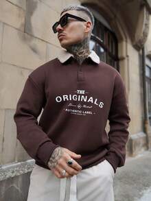 Artur Kramer 新款男士拼接羊羔绒领卫衣，时尚休闲，秋冬款 - 棕色 - 查看 1