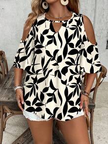 SHEIN VCAY Áo sơ mi cỡ lớn kiểu dáng giản dị in hình lá cây, thiết kế tối giản. - Nhiều màu - Xem 5