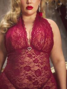 PinupPomp Plus Size Floral Lace, Pearl, Glitter, Ruched, Sheer, Everyday, Vintage, Sexy, Open Back, Layering, Outerwear, Party, Evening Lingerie - Black - View 6