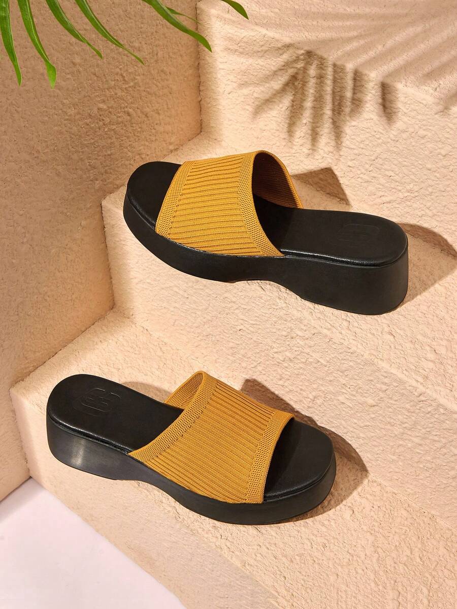HighSole Women's Fashionable Thick Sole Wedge Sandals, Versatile For Daily Wear - Yellow - View 1