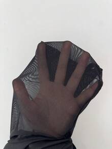 Modelyn Women's Solid Color 3D Floral Decor Mesh Patchwork Long Sleeve Fitted Elegant T-Shirt - Black - View 7