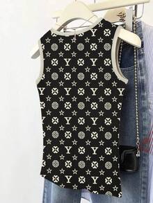 SHEIN Top de mujer casual ajustado de cuello redondo sin mangas - Negro - Ver 2