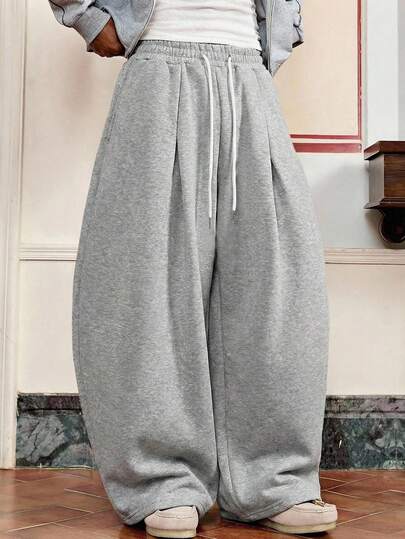 SWAVVY メンズカジュアル ドローストリング ウエスト プリーツ パッチワーク スウェットパンツ、ライトグレー、春/秋