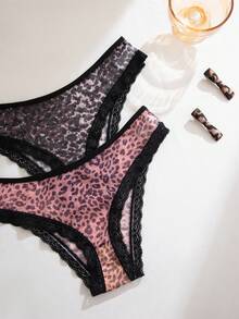5pcs/Pack Sexy Leopard Print Lace Trim Women's Panties - Multicolor - View 6
