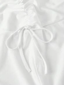 SHEIN MOD Petite Women's White Elegant Mermaid Skirt,Autumn Tea Party Knotted Design,Petite Perfect Fit For 150-160cm,Solid Color Date Night&Outing Vintage Graduation - White - View 5