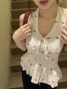 DAZY 韩版女士系带荷叶边蝴蝶结衬衫 - 白色 - 查看 4