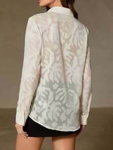 Aveloria Rosie Blusa de manga larga para mujer con diseño floral de jacquard, bordada con cuentas, strass y lentejuelas, de estilo elegante francés y versátil casual - Blanco - Ver 2