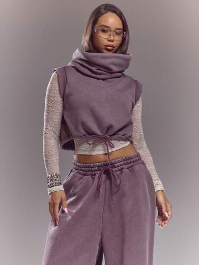 MUSERA Foldover Cowl Tie Front Cropped Sleeveless Top Co-Ord Top Only Spring Summer Cute Sexy Streetwear Night Out Ballet Sleeze