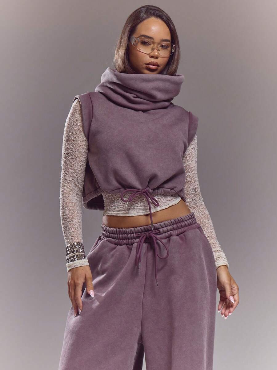 MUSERA 翻领系带露脐无袖上衣套装，仅上衣，春夏可爱性感街头风夜装芭蕾舞裙 - 淺灰色 - 查看 1