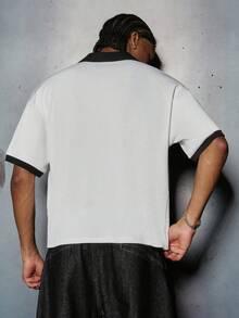 STYNVO 男士休闲时尚街头标语刺绣撞色短袖Polo衫，夏季 - 米色 - 查看 4