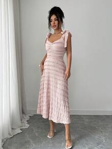 Elenzga Đầm ren cổ tròn, eo xoắn, thanh lịch, lãng mạn, gợi cảm dành cho nữ, thích hợp dự tiệc. - Màu Hồng baby - Xem 5