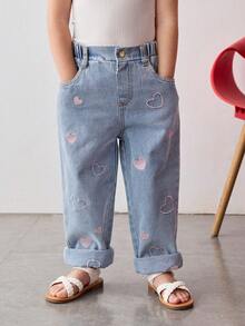 Maija Kids Jeans de mezclilla casual con bordado de corazón para niña - Lavado ligero - Ver 1