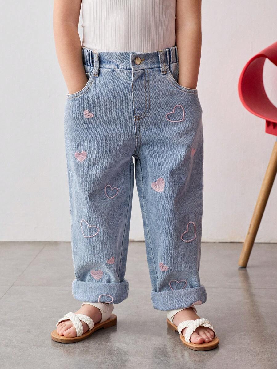 Maija Kids Jeans de mezclilla casual con bordado de corazón para niña - Lavado ligero - Ver 1
