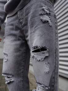 Artur Kramer Men's Distressed Straight Leg Jeans - Grey - View 4