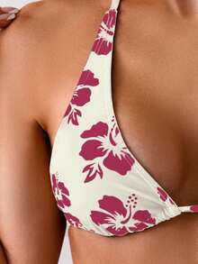 Swim Mod Women's Summer Floral Print Halter Tie Bikini Two-Piece Swimsuit Set - Multicolor - View 5