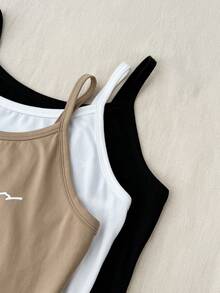 SHEIN 3pcs Teen Girls Casual Comfortable Bodysuits With English Letter Prints - Multicolor - View 5