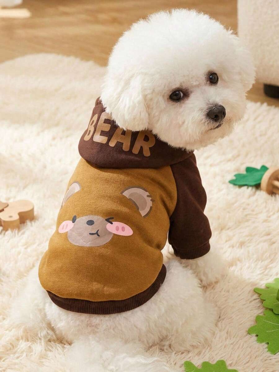 PETSIN 1 buah Sweatshirt Hoodie Hangat Bertema Hewan dari Polyester, dengan Cetakan Huruf, Cocok untuk Kucing dan Anjing, Baik di Dalam Maupun di Luar Ruangan. - Coklat - View 1