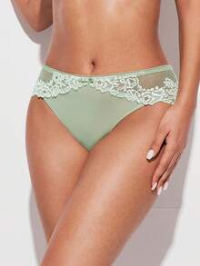 LUVLETTE Ropa interior tipo braga de cintura media, cómoda, transpirable y suave con encaje floral - Verde - Ver 9