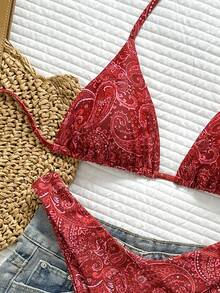 Swim Basics Conjunto de bikini de dos piezas con estampado tropical, ropa casual de resort - Multicolor - Ver 3