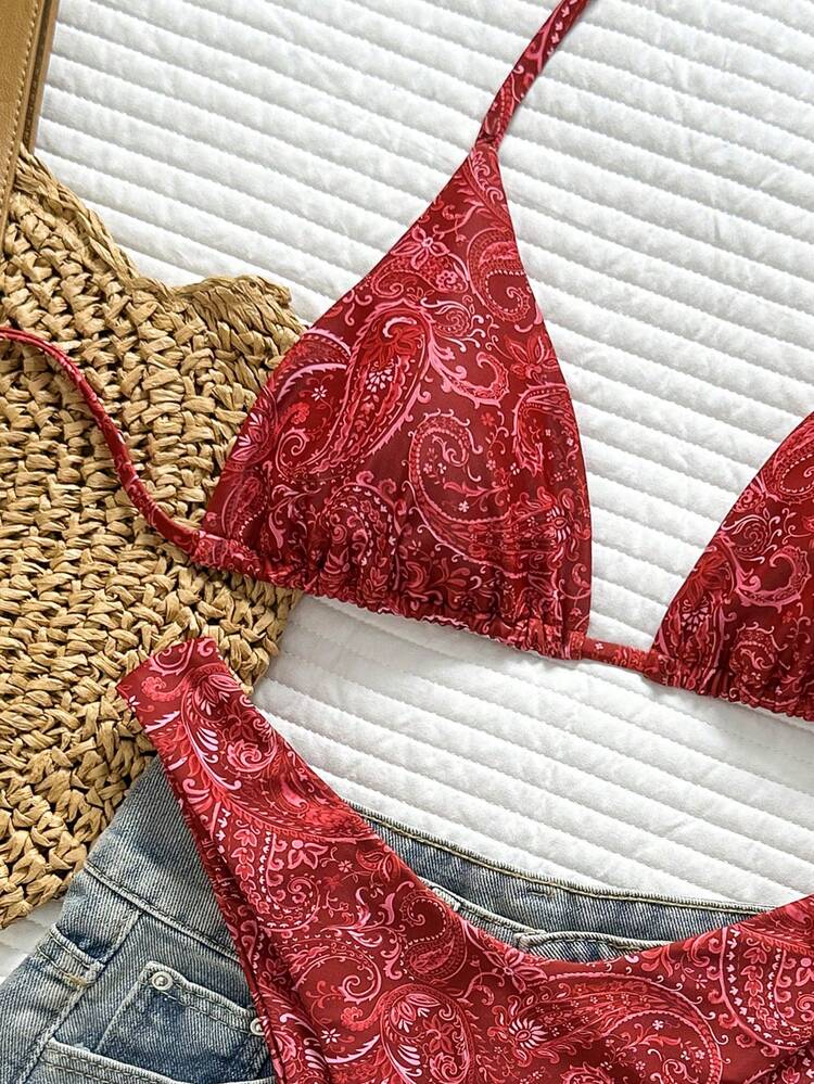 Swim Basics Women's Tropical Print Two Pieces Bikini Set, Casual Resort Wear,Valentine Outfits For Women , Vacation Bikini Set, Bandana Print Bikini - Multicolor - View 3