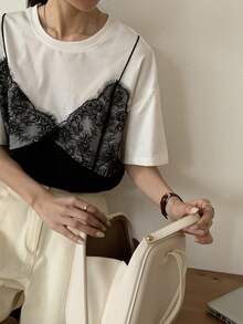 DAZY Women Lace Camisole & Short Sleeve T-Shirt, Casual Look Summer - White - View 14