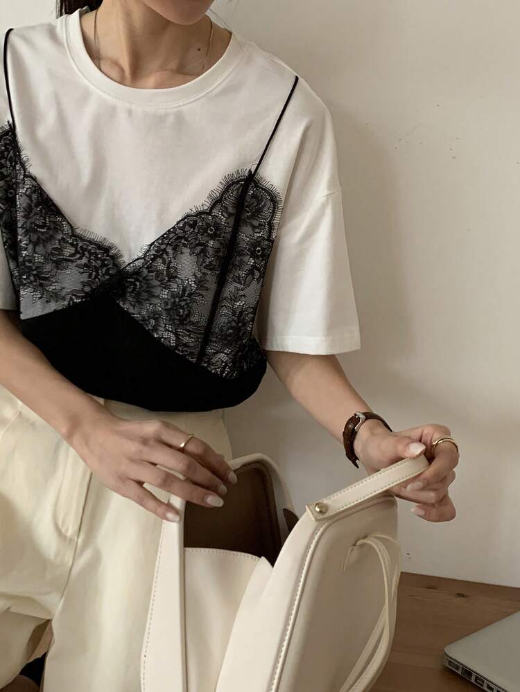 Women Lace Camisole & Short Sleeve T-Shirt, Casual Look Summer