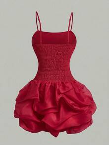 SHEIN Đầm ngắn organza dáng suông, thanh lịch, ôm sát, xếp ly, viền gấu phồng, thích hợp cho bé gái tuổi teen, phù hợp cho Ngày Valentine, mùa hè, lễ tốt nghiệp, đám cưới, tiệc tùng, sự kiện. - Đỏ - Xem 7