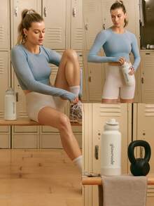 GLOWMODE 1L 即饮式双层不锈钢环形手柄磁性手机支架防滑底座水瓶日常休闲办公室活动 - 杏色 - 查看 7