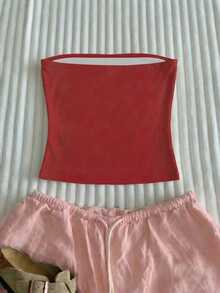 Glimmora 女士红色 67 号图案街头风抹胸上衣 - 紅色 - 查看 2