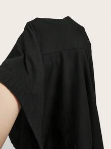 SHEIN Tall CURVE 大码女式纯色弹力腰休闲打底裤，黑色女式打底裤，打底裤套装，女士打底裤，春季女装，假日女装，休闲女装，女士运动服，黑色裤子，高腰黑色女式裤子两件套 - 黑色 - 查看 7