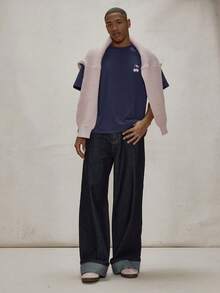 Musero Oversized Short Sleeve Crew Neck Tshirt Graphic Print Top Essentials Spring&Summer - Navy Blue - View 3
