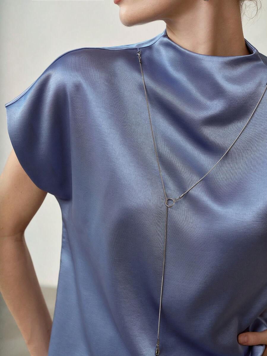 MOTF PREMIUM WOMEN'S BATWING SHORT SLEEVE FUNNEL NECK TOP, SPRING/SUMMER - Blue - View 2