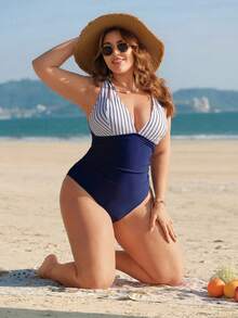 Áo tắm liền thân Swim Lushoire dành cho nữ, màu xanh hải quân, in họa tiết, kiểu dáng thanh lịch, nâng đỡ và định hình vòng một, thiết kế cạp cao, đồ bơi kiểu châu Âu, định hình và kiểm soát vùng bụng, áo tắm liền thân che phủ toàn diện, cỡ lớn. - Nhiều màu - Xem 6