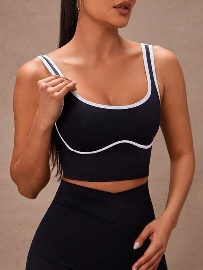 Lumalex Spring Summer Contrast Trim Backless Halter Breathable Round Neck Sleeveless Patterned Mesh Sports Tank Topworkout Tank Top  Comfortable Fabric And Stylish Design Tank Top For Women Bodycon Airport Outfit Gym Women Outfit  Gym Women Outfit