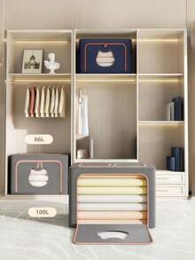 1PC Large Capacity Collapsible Storage Box With Clear Window Rectangular Foldable Galvanized Steel Frame Waterproof Fabric Organizer For Clothes Books Under Bed Moving Packing Home Organization Accessory - Grey - View 2