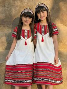 Tween Girls'White Summer Modest Dress - Multicolor - View 1