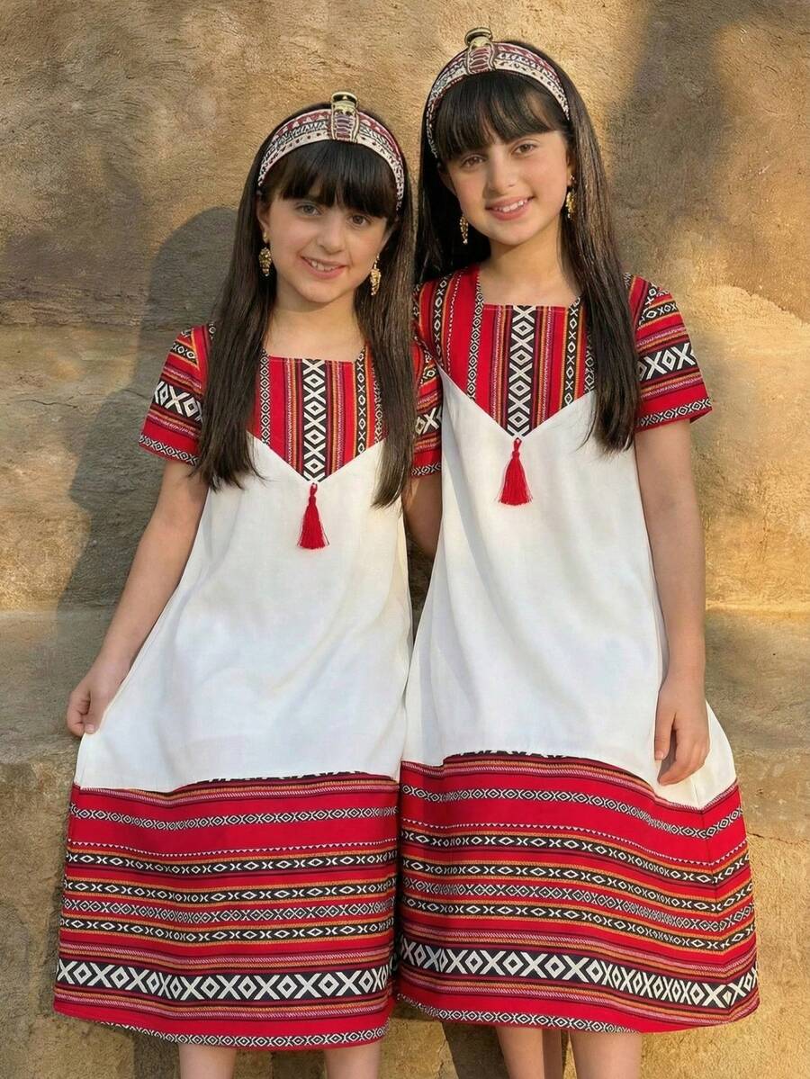 Tween Girls'White Summer Modest Dress - Multicolor - View 1