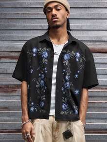 Men's AXEPEAK Casual Fashion Street Shirt - Black - View 5