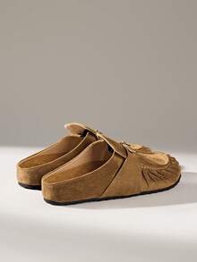 Solecia 复古时尚褶皱金属扣棕色舒适休闲平底鞋，女士款，适合通勤、约会、派对、度假、婚礼等场合。 - 卡其色 - 查看 4