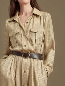 Ontre Trang phục Thu/Đông 2025, phù hợp với nhiệt độ 5-15°C, màu vàng thanh lịch, chất liệu vải phủ ngọc trai, dáng rộng, đầm dài nữ, thích hợp cho các buổi gặp gỡ hàng ngày, công sở thường ngày, đi làm, mặc hàng ngày. - Vàng - Xem 2