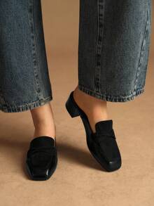 Rosivie Women's Square Toe Casual Slip-On High Heel Mules - Black - View 2