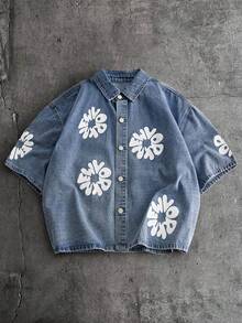 AXEPEAK Men's Washed Printed Casual Shirt, Fashionable Lightweight Shirt - Blue - View 1