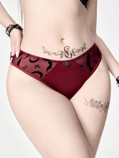 ROMWE 1pc Gothic Bat Flocked Triangle Panty