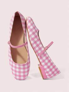 CUCCOO DOLLMOD Women's Flat Square Toe Plaid Mary Jane Shoes, Campus Style, Cute Low Heel, Red Spring Shoes Spring Break Easter Valentine's Day - Mauve Purple - View 2