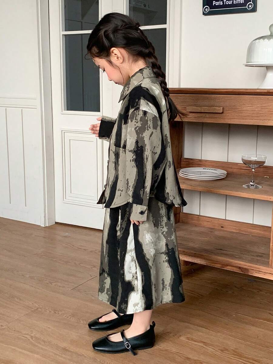 DAZY 2件套女童（小号）翻领渐变休闲衬衫和裤子套装 - 灰色 - 查看 1