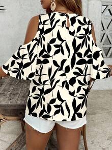 SHEIN VCAY Áo sơ mi cỡ lớn kiểu dáng giản dị in hình lá cây, thiết kế tối giản. - Nhiều màu - Xem 2