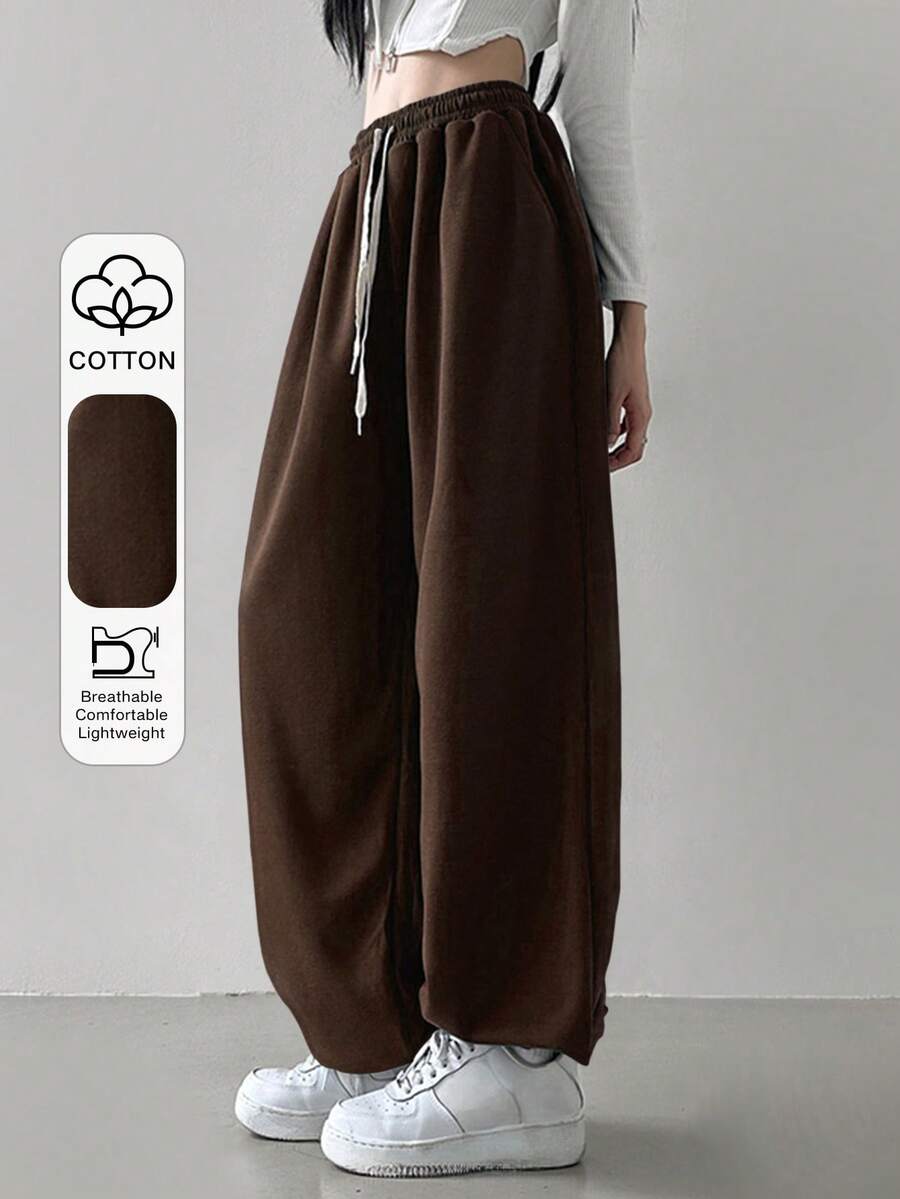 DAZY 女士休闲日常穿着抽绳运动长裤，女士慢跑运动裤 - 棕色 - 查看 1